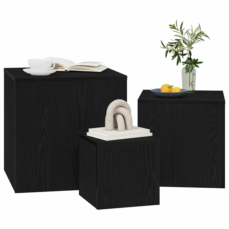 vidaXL Fészekasztal 3 pcs Musta tammi 45 x 45 x 45 cm Faanyag