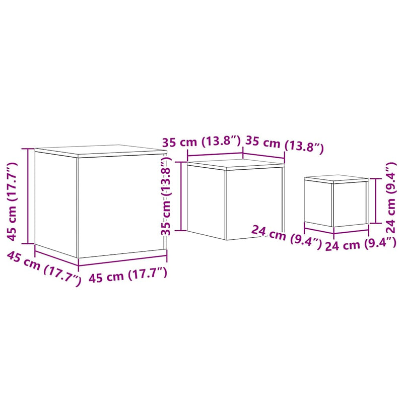 vidaXL Fészekasztal 3 pcs Musta tammi 45 x 45 x 45 cm Faanyag