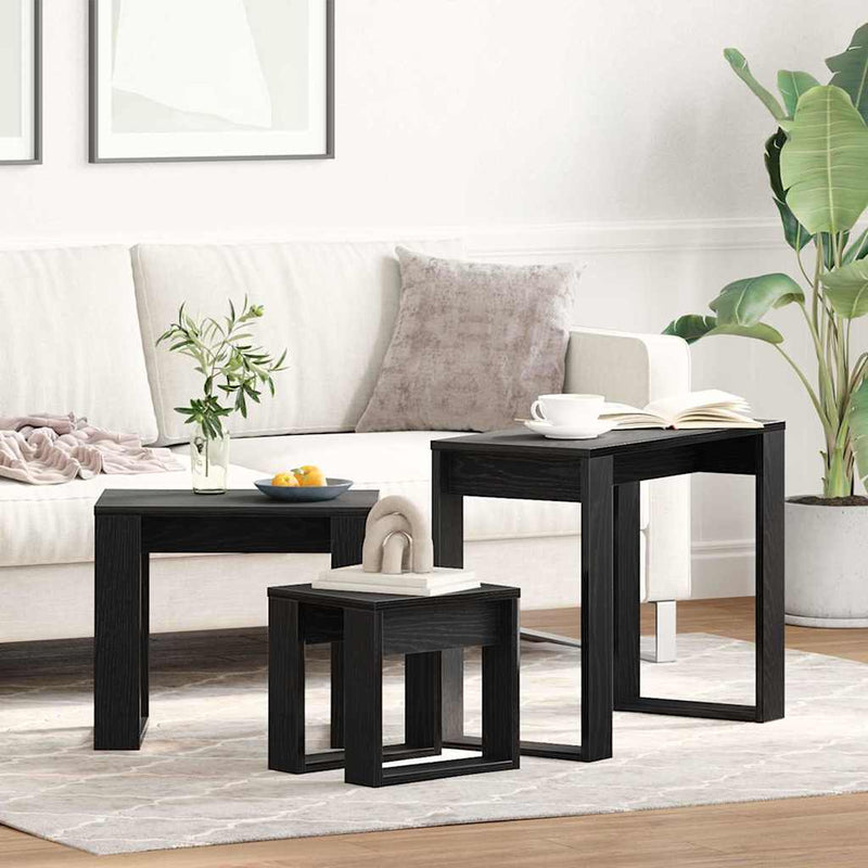 vidaXL Fészekasztal 3 pcs Musta tammi 61 x 28 x 47 cm Faanyag