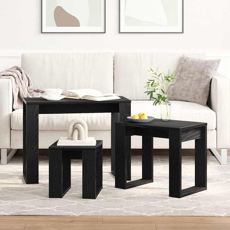 vidaXL Fészekasztal 3 pcs Musta tammi 61 x 28 x 47 cm Faanyag