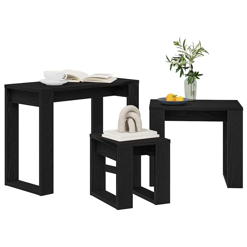 vidaXL Fészekasztal 3 pcs Musta tammi 61 x 28 x 47 cm Faanyag
