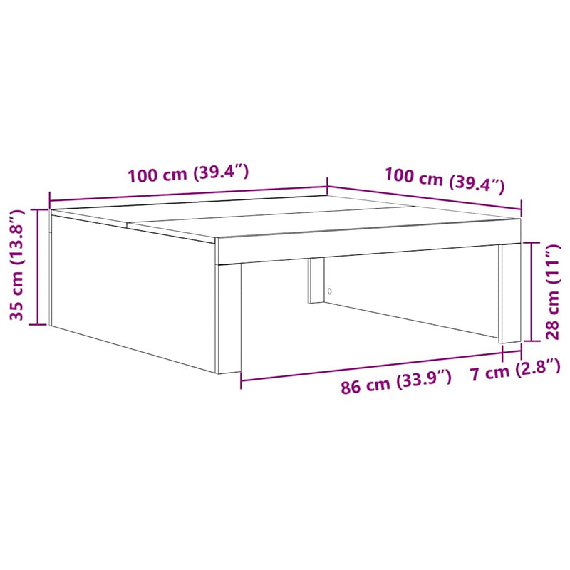 vidaXL Dohányzóasztal Musta tammi 100 x 100 x 35 cm Faanyag