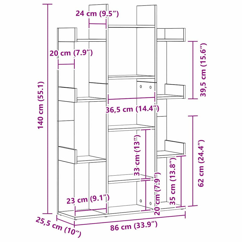 vidaXL Könyvszekrény Fekete tölgy 86 x 25,5 x 140 cm Faanyag