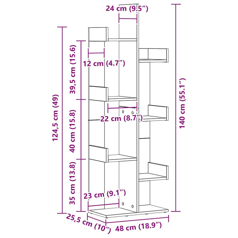 vidaXL Könyvszekrény Musta tammi 48 x 25.5 x 140 cm Faanyag