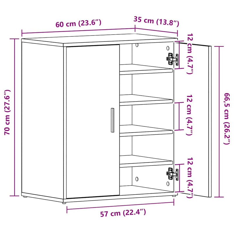 vidaXL Cipősszekrény polcokkal Musta tammi 60 x 35 x 70 cm Faanyag