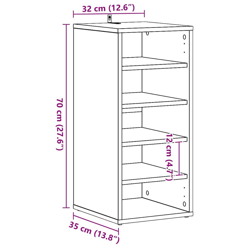 vidaXL Cipőszekrény polcokkal Fekete tölgy 32 x 35 x 70 cm Faanyag