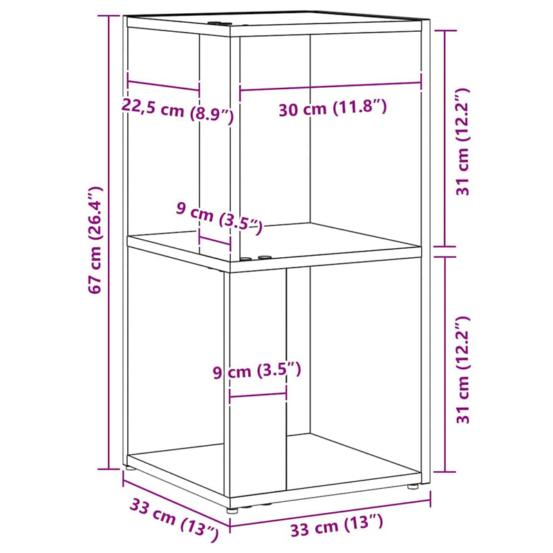 vidaXL Sarokpolcok Musta tammi 33 x 33 x 67 cm Faanyag