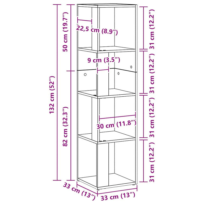 vidaXL Sarokpolcok Fekete tölgy 33 x 33 x 132 cm Faanyag