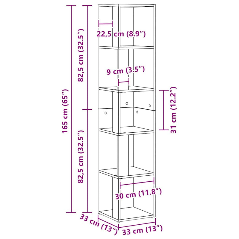 vidaXL Sarokpolcok Musta tammi 33 x 33 x 164.5 cm Faanyag