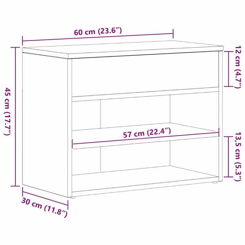 vidaXL Cipőpad polcokkal Fekete tölgy 60 x 30 x 45 cm Faanyag