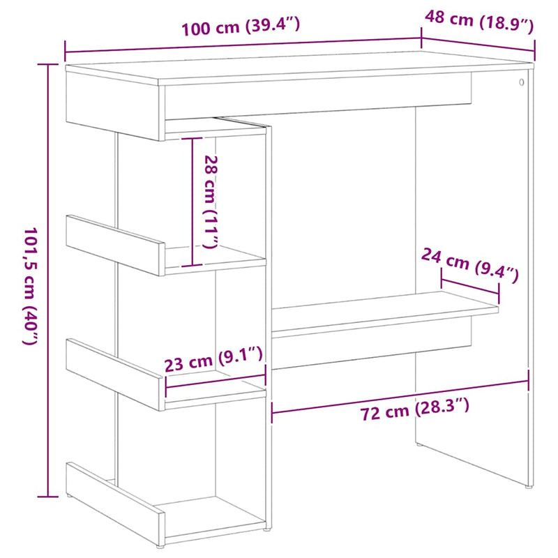 vidaXL Bárasztal polcokkal Fekete tölgy 100 x 48 x 101,5 cm Faanyag