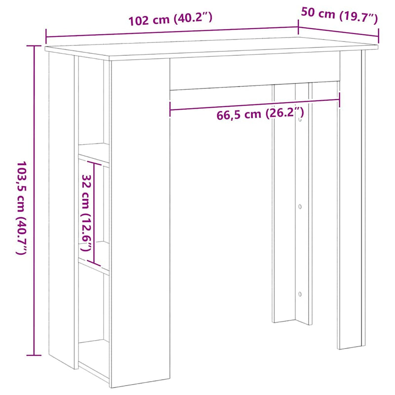 vidaXL Bárasztal polcokkal Fekete tölgy 102 x 50 x 103,5 cm Faanyag