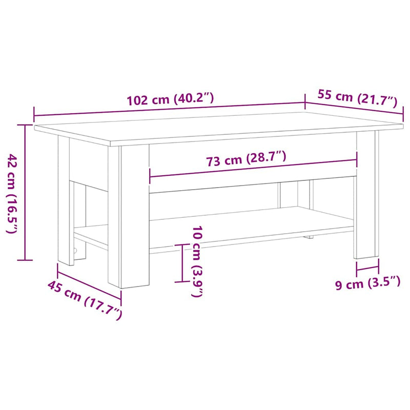 vidaXL Dohányzóasztal Musta tammi 102 x 55 x 42 cm Faanyag