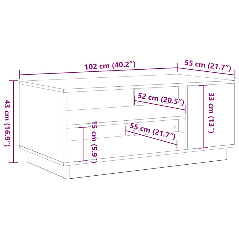 vidaXL Dohányzóasztal Musta tammi 102 x 55 x 43 cm Faanyag