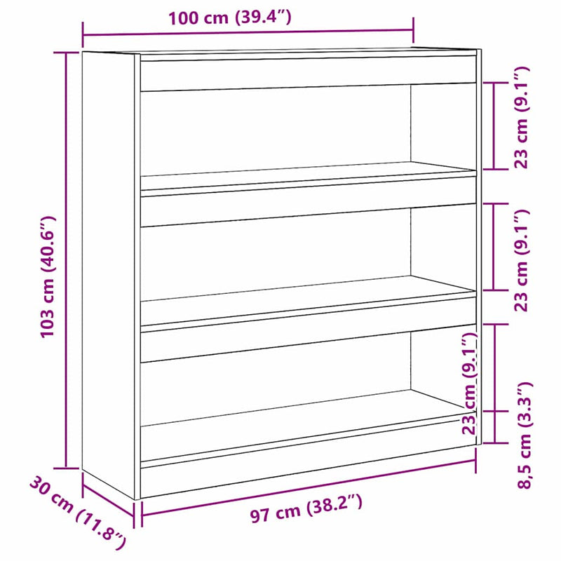 vidaXL Könyvespolc Fekete tölgy 100 x 30 x 103 cm Faanyag