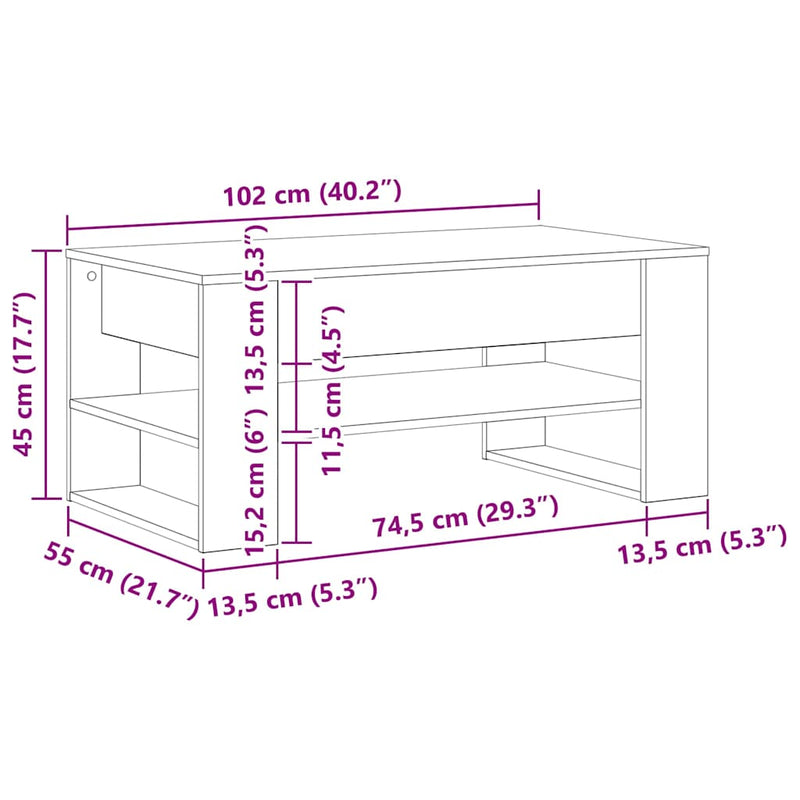 vidaXL Dohányzóasztal Musta tammi 102 x 55 x 45 cm Faanyag