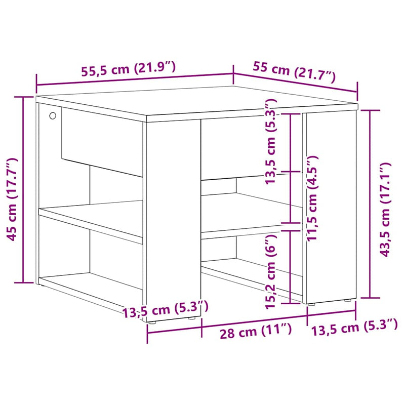 vidaXL Dohányzóasztal Musta tammi 55.5 x 55 x 45 cm Faanyag