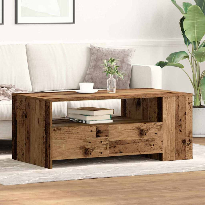 vidaXL Dohányzóasztal with Drawer Régi fa 102 x 55 x 43.5 cm Faanyag