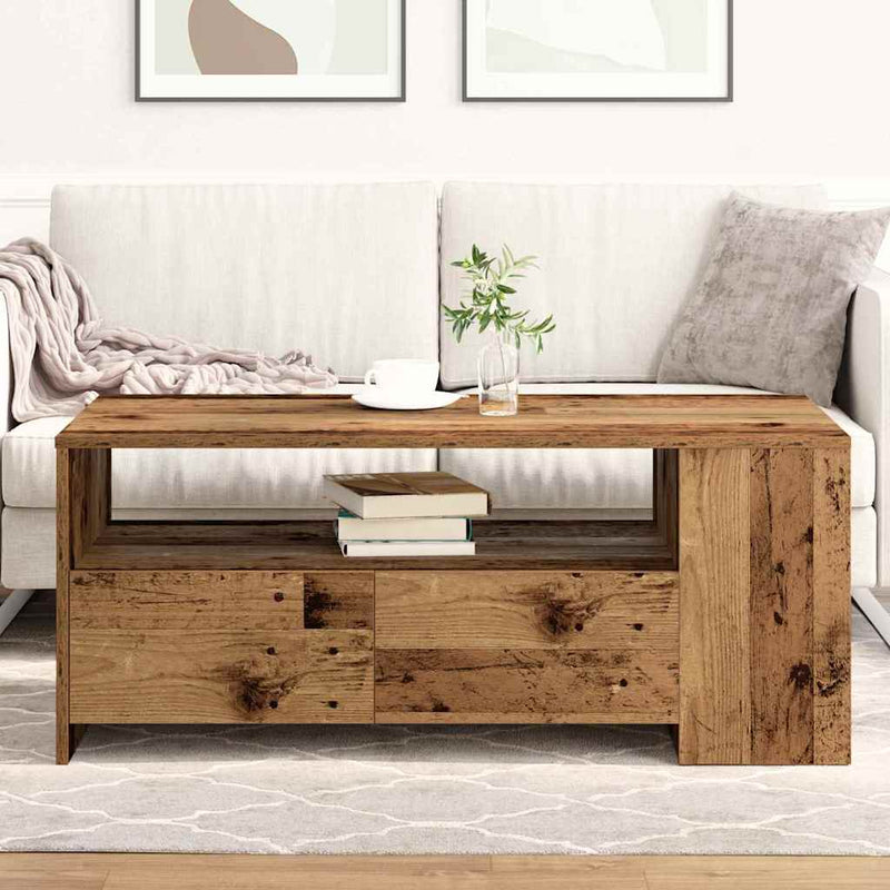 vidaXL Dohányzóasztal with Drawer Régi fa 102 x 55 x 43.5 cm Faanyag