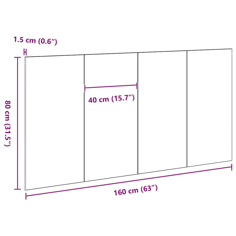 vidaXL Fejtámla Musta tammi 160 x 1,5 x 80 cm Faanyag