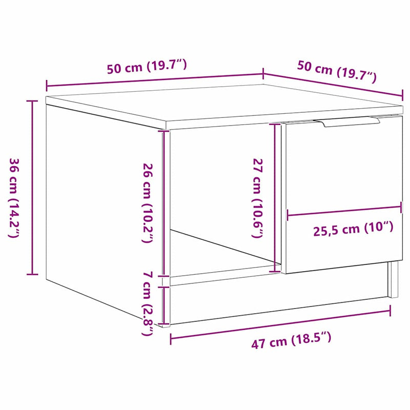 vidaXL Dohányzóasztal with Drawer Musta tammi 50 x 50 x 36 cm Faanyag