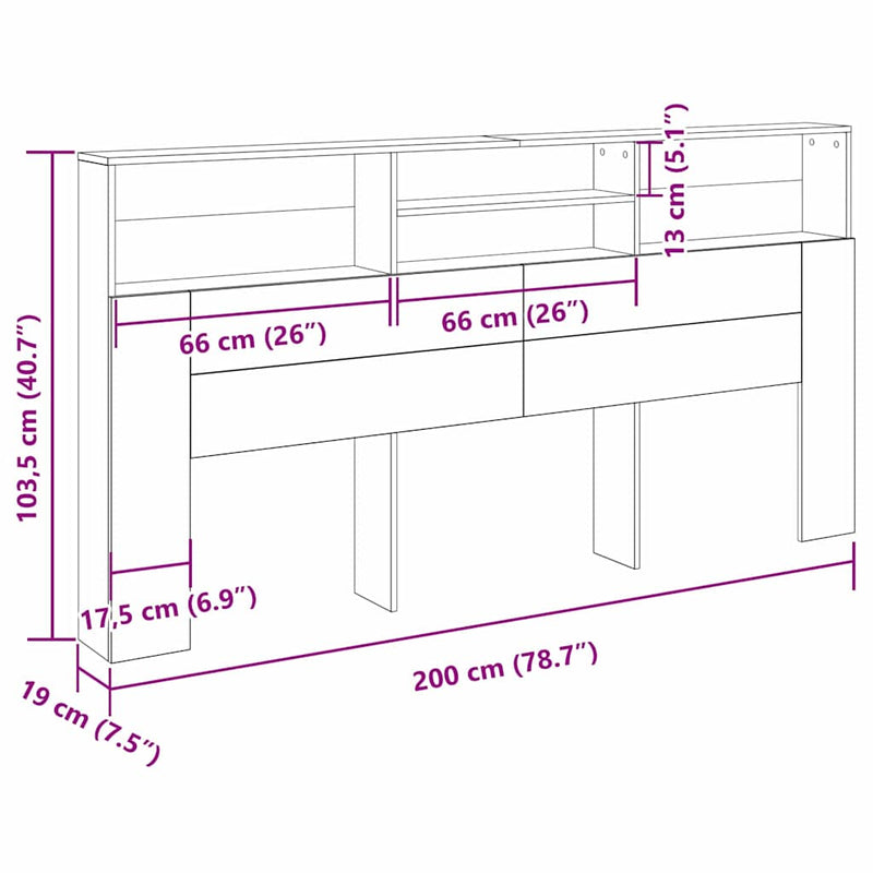 vidaXL Fejhajtó szekrény Fekete tölgy 200 x 19 x 103,5 cm Faanyag