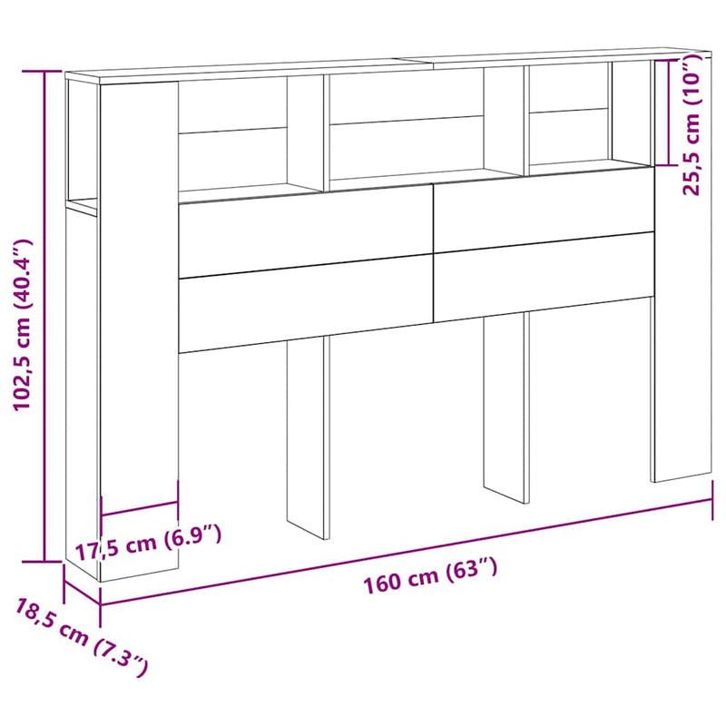 vidaXL Fejhajtó szekrény Fekete tölgy 160 x 19 x 104,5 cm Faanyag