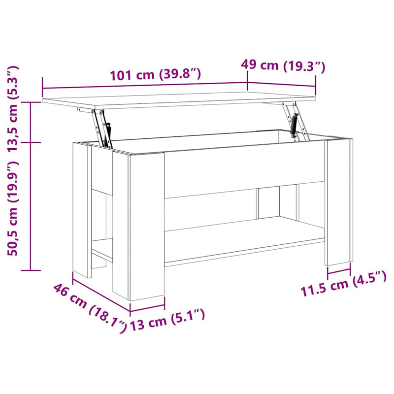 vidaXL Dohányzóasztal Musta tammi 101 x 49 x 52 cm Faanyag