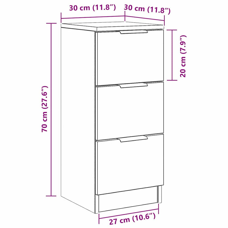 vidaXL Fekete tölgy szekrény Musta tammi 30 x 30 x 70 cm Faanyag