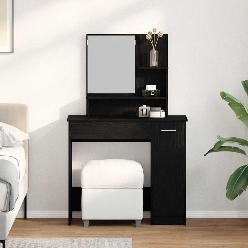 vidaXL Öltözködőasztal fiókkal Musta tammi 86.5 x 35 x 136 cm Faanyag