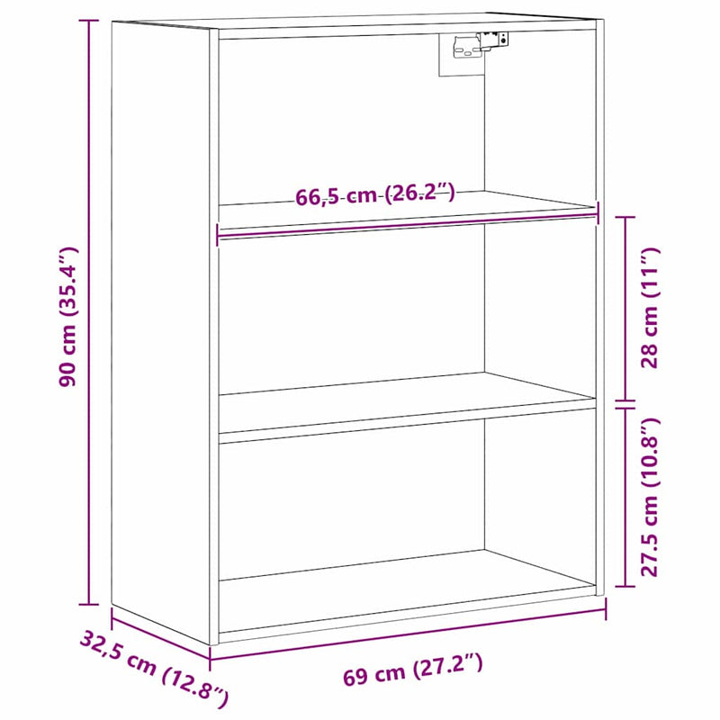 vidaXL Függőleges Faliszekrény Fekete tölgy 69,5 x 32,5 x 90 cm