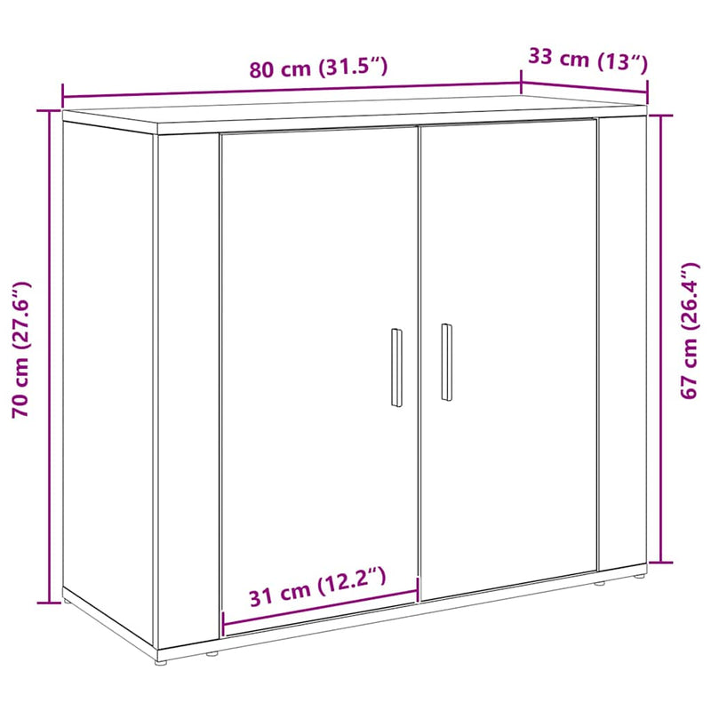 vidaXL Komód Musta tammi 80 x 33 x 70 cm Faanyag