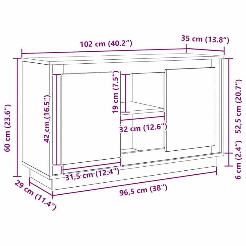 vidaXL Oldalszekrény Musta tammi 102 x 35 x 60 cm Faanyag
