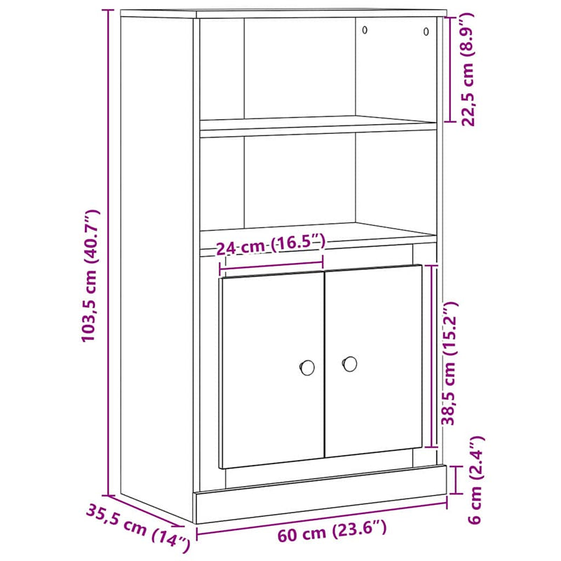 vidaXL Büféasztal Fekete tölgy 60 x 35.5 x 103.5 cm Faanyag