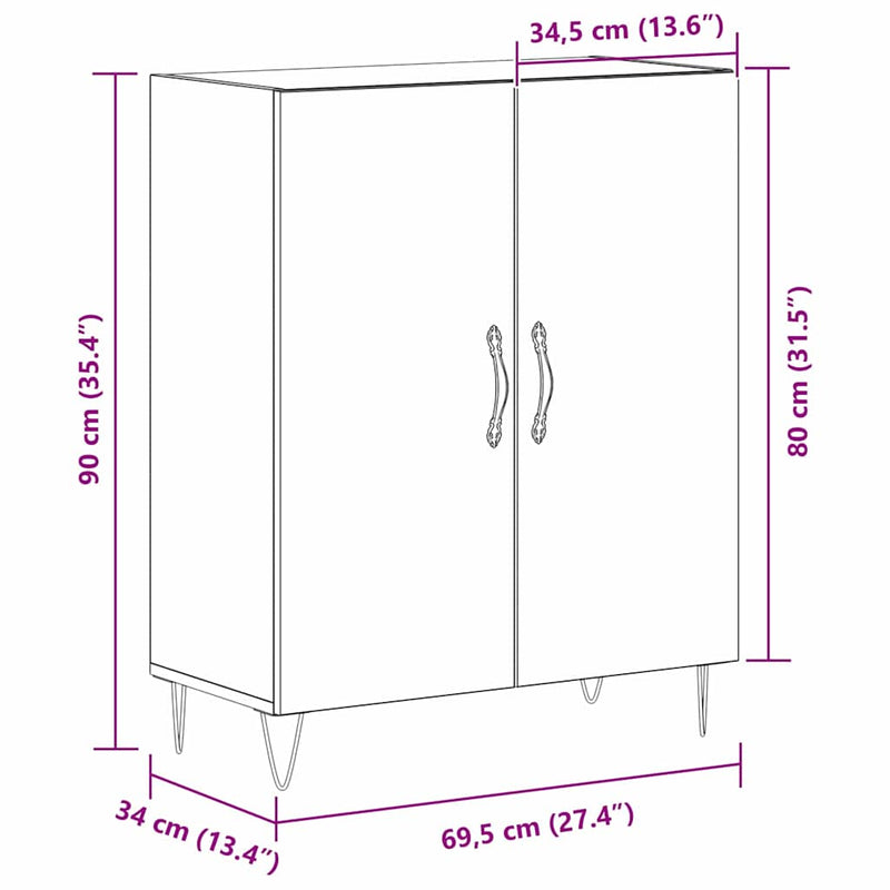 vidaXL Oldalszekrény Musta tammi 69.5 x 34 x 90 cm Faanyag
