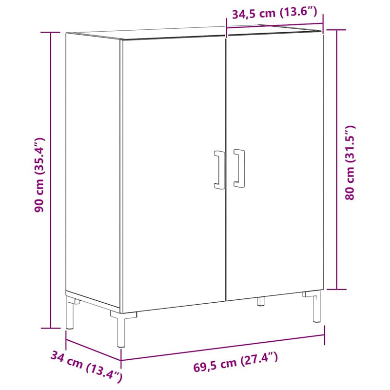 vidaXL Oldalszekrény Fekete tölgy 69.5 x 34 x 90 cm Faanyag