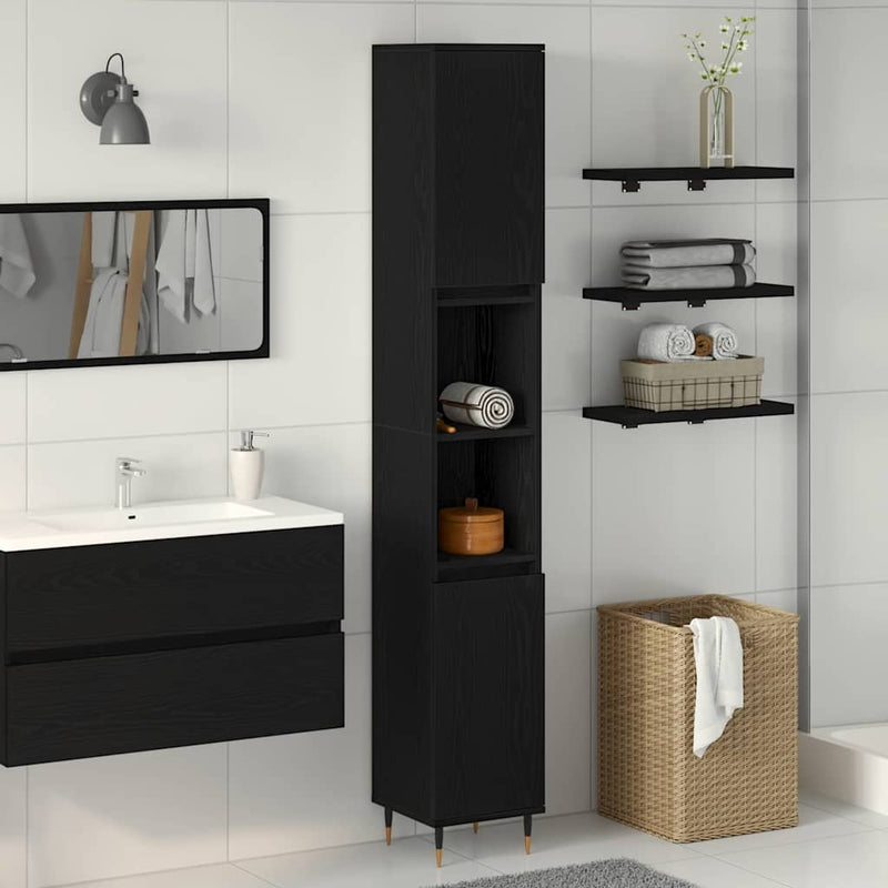vidaXL Fürdőszobaszekrény Fekete tölgy 30 x 30 x 190 cm Faanyag