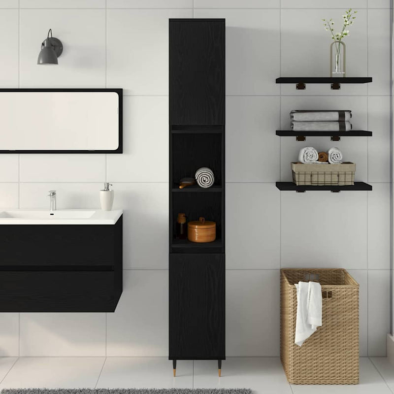 vidaXL Fürdőszobaszekrény Fekete tölgy 30 x 30 x 190 cm Faanyag