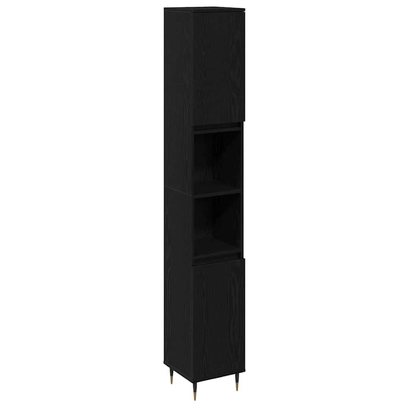 vidaXL Fürdőszobaszekrény Fekete tölgy 30 x 30 x 190 cm Faanyag
