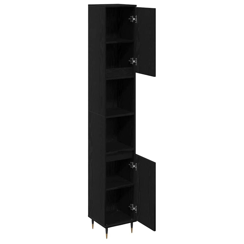vidaXL Fürdőszobaszekrény Fekete tölgy 30 x 30 x 190 cm Faanyag