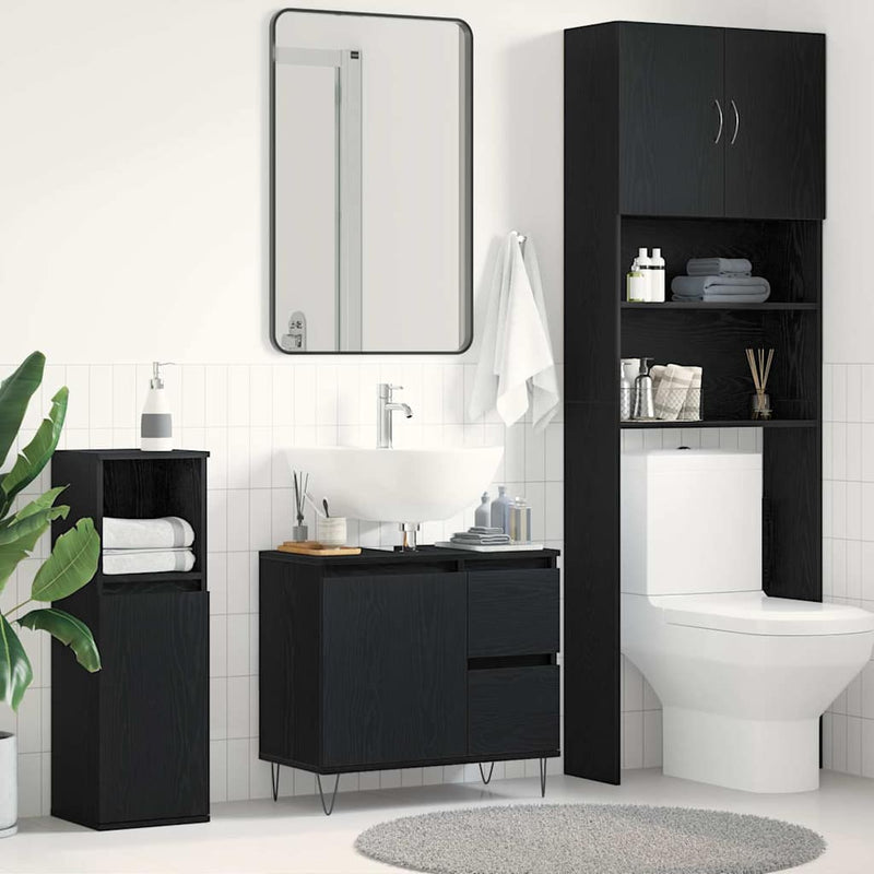 vidaXL Mosdószekrény fiókkal Fekete tölgy 65 x 33 x 60 cm Faanyag