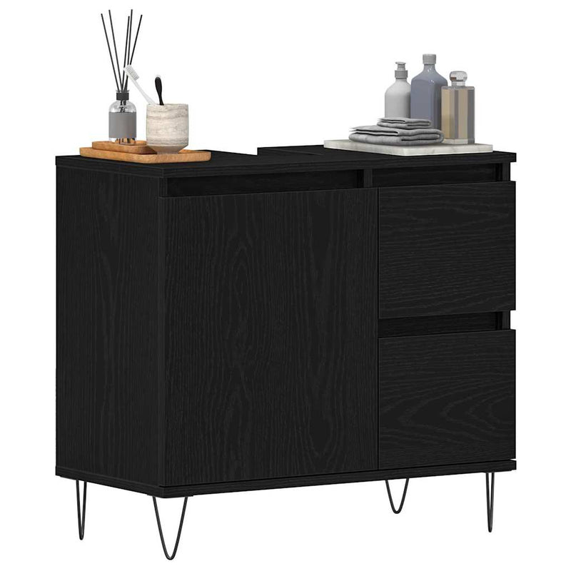vidaXL Mosdószekrény fiókkal Fekete tölgy 65 x 33 x 60 cm Faanyag