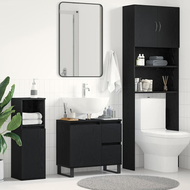 vidaXL Mosdószekrény fiókkal Fekete tölgy 65 x 33 x 60 cm Faanyag