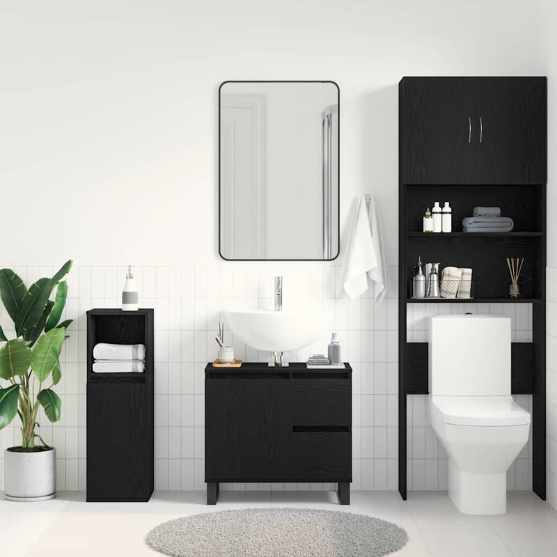 vidaXL Mosdószekrény fiókkal Fekete tölgy 65 x 33 x 60 cm Faanyag