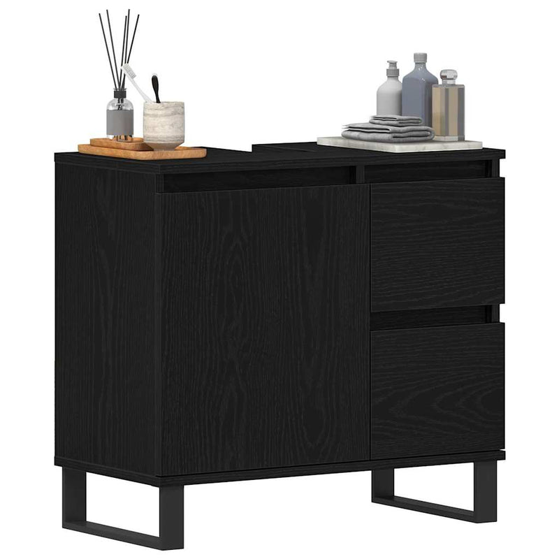 vidaXL Mosdószekrény fiókkal Fekete tölgy 65 x 33 x 60 cm Faanyag