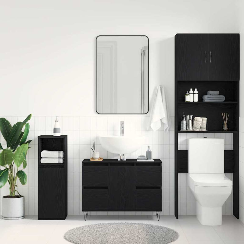 vidaXL Mosdó Szekrény fiókkal Fekete tölgy 80 x 33 x 60 cm Faanyag
