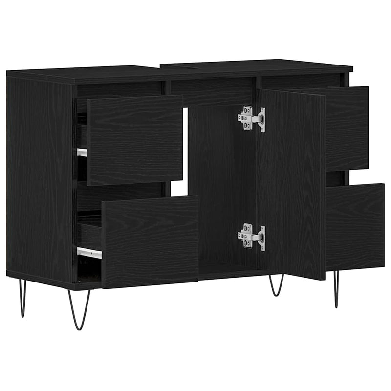 vidaXL Mosdó Szekrény fiókkal Fekete tölgy 80 x 33 x 60 cm Faanyag
