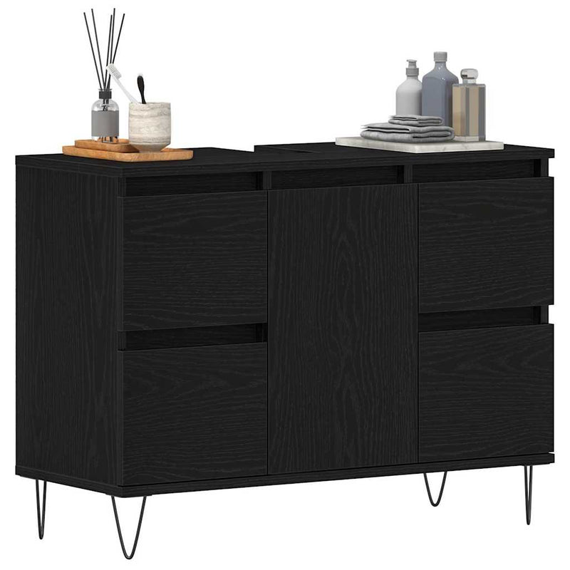 vidaXL Mosdó Szekrény fiókkal Fekete tölgy 80 x 33 x 60 cm Faanyag