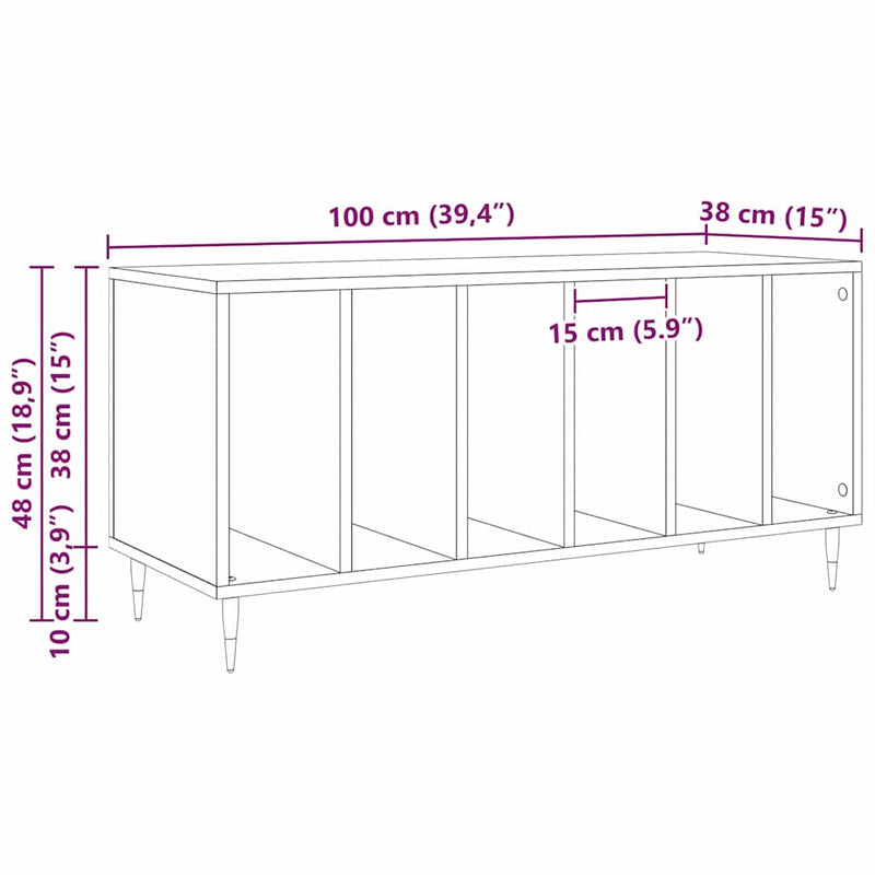vidaXL Hanglemez szekrény Fekete tölgy 100 x 38 x 48 cm Faanyag