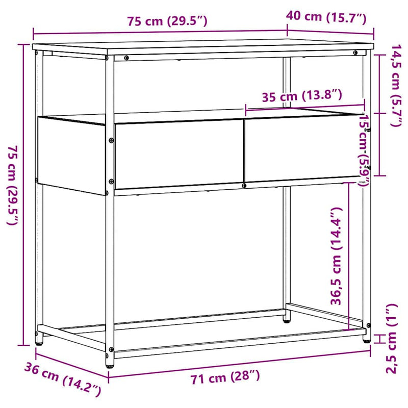 vidaXL Konzolasztal fiókkal Öreg fa 75 x 40 x 75 cm Faanyag